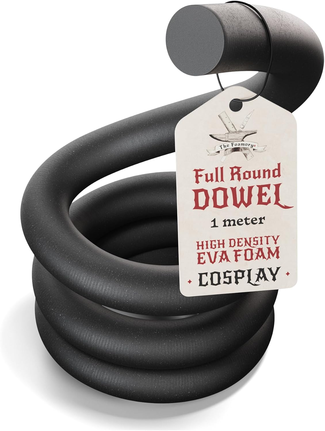 The Foamory's No Waste Full Round EVA Foam Dowel. 5-40mm x 1M High-Density Black Craft Foam Stick. Pre-Cut for Quick Cosplay Armor Trim, Weapon Enhancement and Costumes. Time Saving, Paint-Ready Bevel