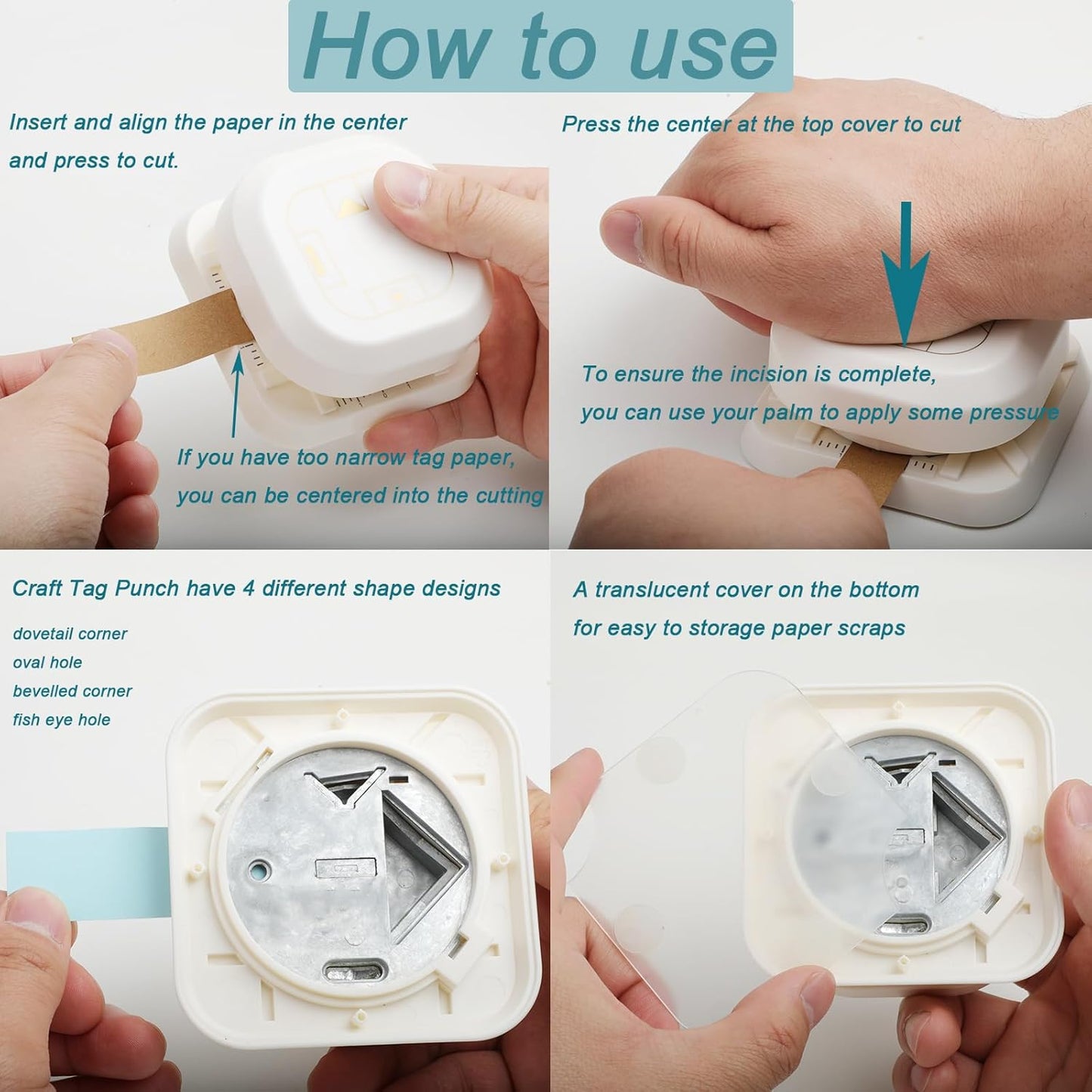 Craft Tag Punch Tag Paper Punches 4 in 1 Hole Puncher for Making Scrapbooking DIY Crafts Paper Punches (4 Shapes)