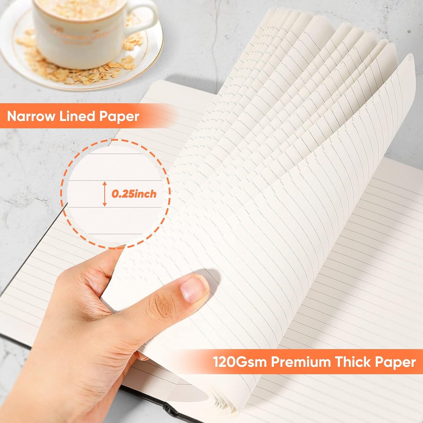 Huhuhero Lined Journal Notebook, 5 Pack Black Hardcover Notebooks for Work Women Men, 120Gsm Thick Paper Leather Journals for Writing Note Taking Business, Journaling School Supplies 5"×8.25"