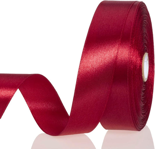 1 Inch Dark Red Solid Satin Ribbon, 50 Yards Craft Fabric Ribbon for Gift Wrapping Floral Bouquets Wedding Party Decoration
