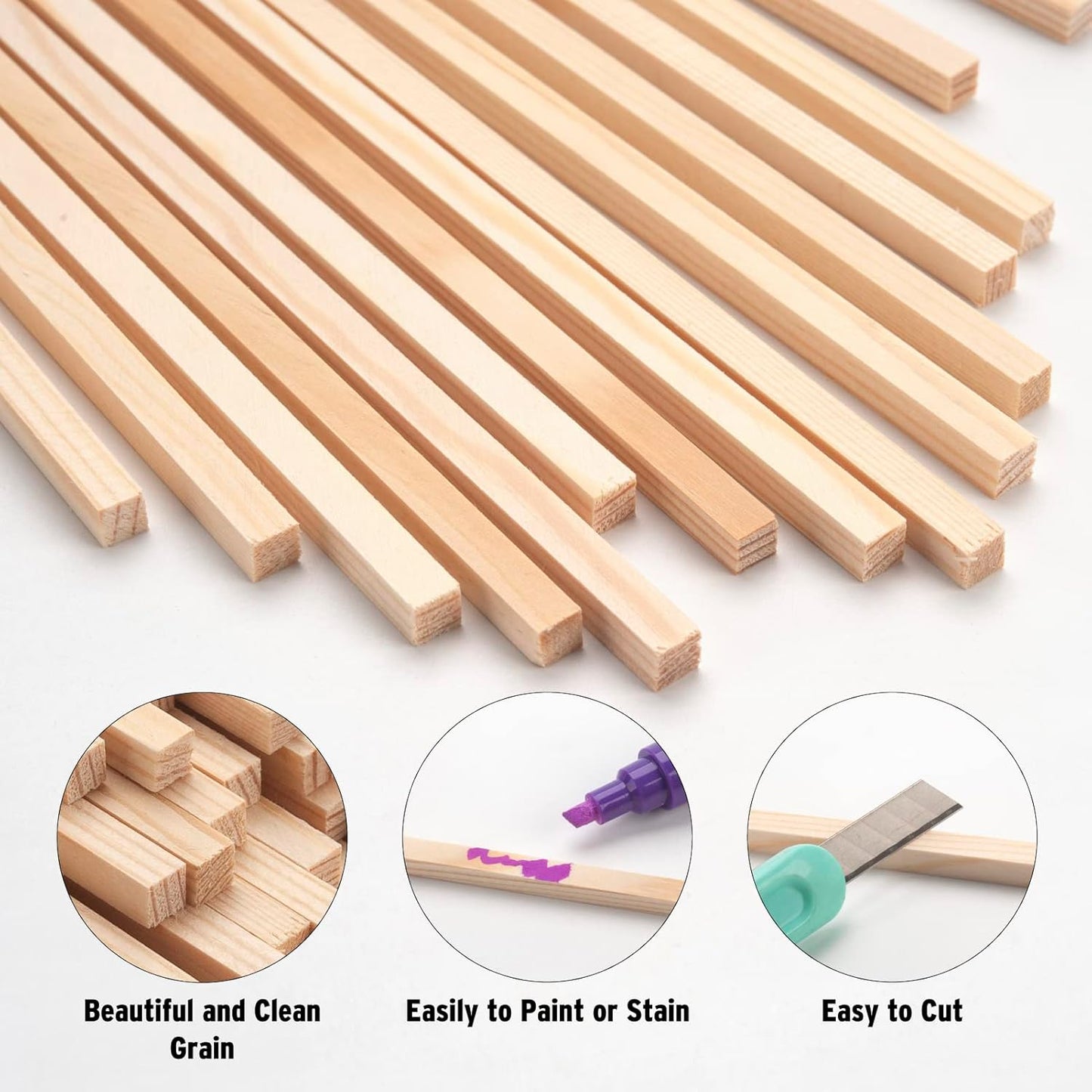 3/16" x 12" Square Wooden Dowel Rods Wood Dowels for Crafting, 50PCS Small Unfinished Wood Craft Sticks Hardwood Sticks Wooden Strips for Arts and DIYers, DIY Projects, Models Making, Woodworking