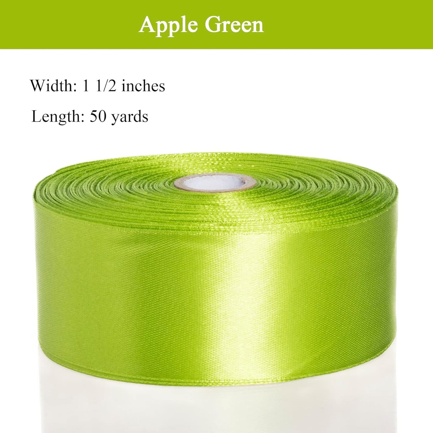 1 1/2 Inch Apple Green Solid Satin Ribbon, 50 Yards Craft Fabric Ribbon for Gift Wrapping Floral Bouquets Wedding Party Decoration
