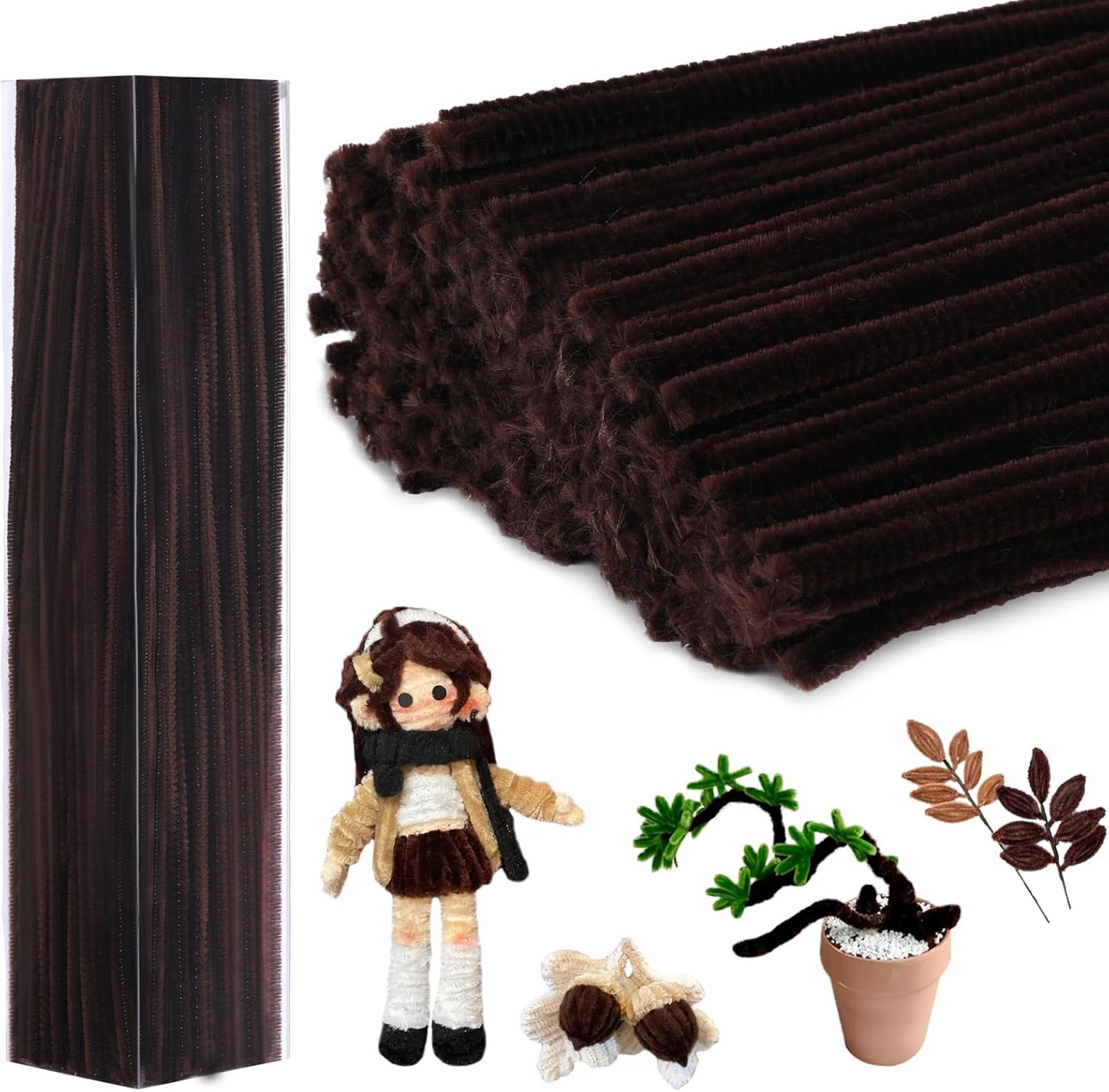 200PCS Pipe Cleaners, Brown Pipe Cleaners Chenille Stem, Fuzzy Sticks Pipe Cleaners Craft Supplies for DIY Arts Crafts Project