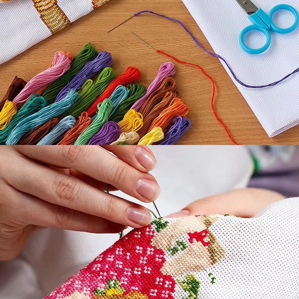Stamped Cross Stitch Kits Beginners Full Range of Crossstitching Preprinted kits Pattern for Kids or Adults, DIY Needlepoint Embroidery Craft Kits 11CT 3 Strands-15×20.5 inch，Blooming flowers
