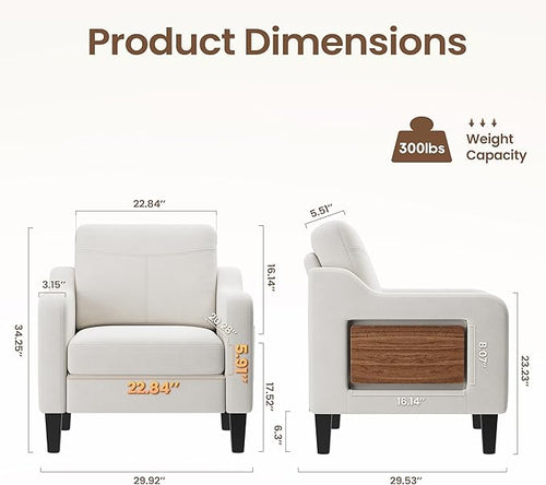 Accent Chair for Living Room Modern Linen Upholstered Armchair Side Wooden - Image 2