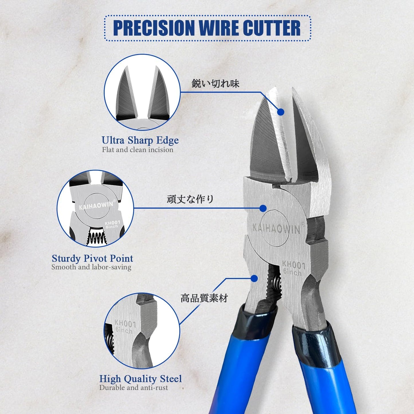 Wire Cutters 2 Pack KAIHAOWIN 6 Inch Wire Cutters Set Spring Loaded Wire Snips Diagonal Cutting Pliers Dikes Precision Wire Clippers Small Flush Cutter for Cutting Wires,Electronics,Cables,Jewelry,DIY
