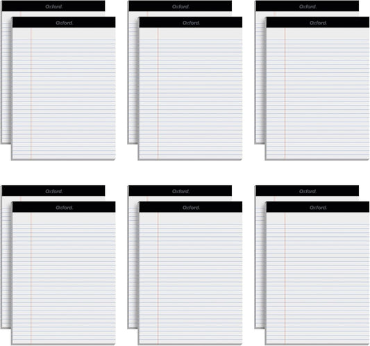 Oxford 8.5 x 11.75 Legal Pads, 12 Pack, Wide Ruled, White Paper, 50 Sheets Per Writing Pad, Made in the USA (74030)