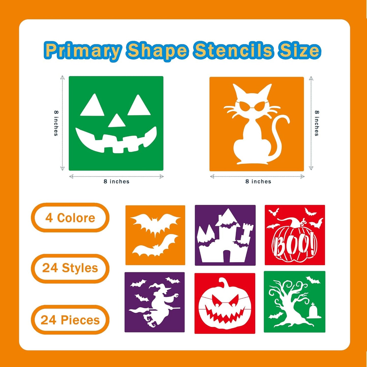 24 Pieces for Kids,Large Drawing Chalk,8 Inches Washable Shape Template Kit for Kids Crafts,Painting Drawing,School Projects (Halloween, 8 inch)