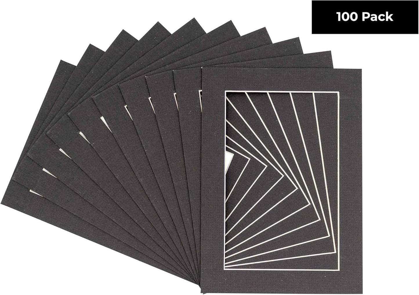 5x7 Mat for 8.5x11 Frame - Precut Mat Board Acid-Free Show Kit with Backing Board, and Clear Bags Textured Black 5x7 Photo Matte For a 8.5x11 Picture Frame Matboard for Framing, Pack of 100 Mats