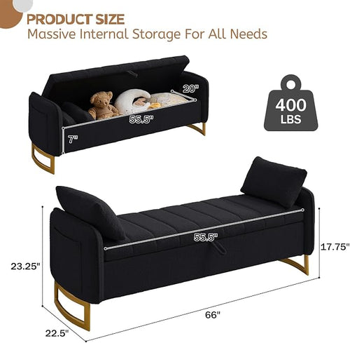 66" End of Bed Bench King Size, Teddy Boucle Storage Bench - Image 2