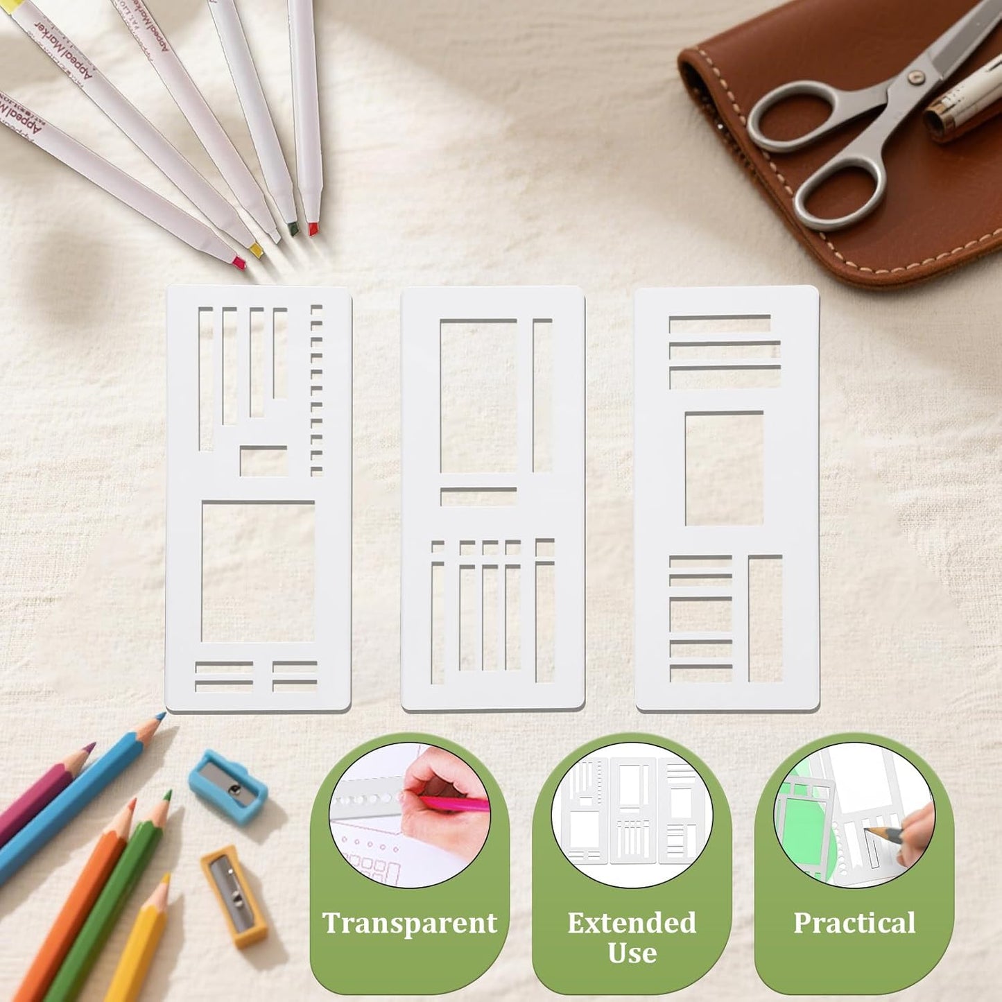 Handmade Flexible Record Template, Planner Stencil Set for Dot Grid Journals, DIY Flexible Drawing and Checklist Templates Suitable for Various Occasions (Set C)