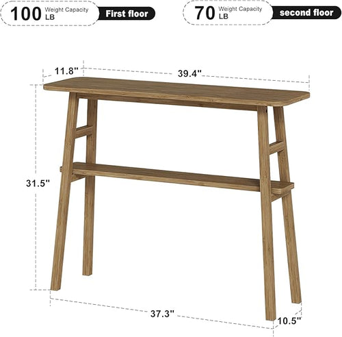 39.4" Solid Bamboo Entryway Console Table, Sofa Table Behind Couch, Narrow - Image 2