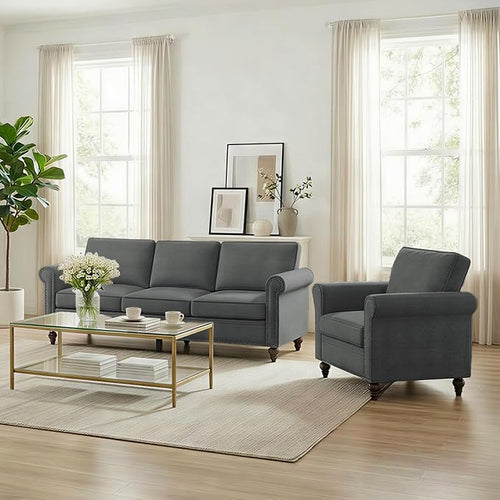 2 Piece Living Room Sofa Sets, Modern 3 Seater Sofa and Armchair Sets, Linen by RedefiningHomeComfort