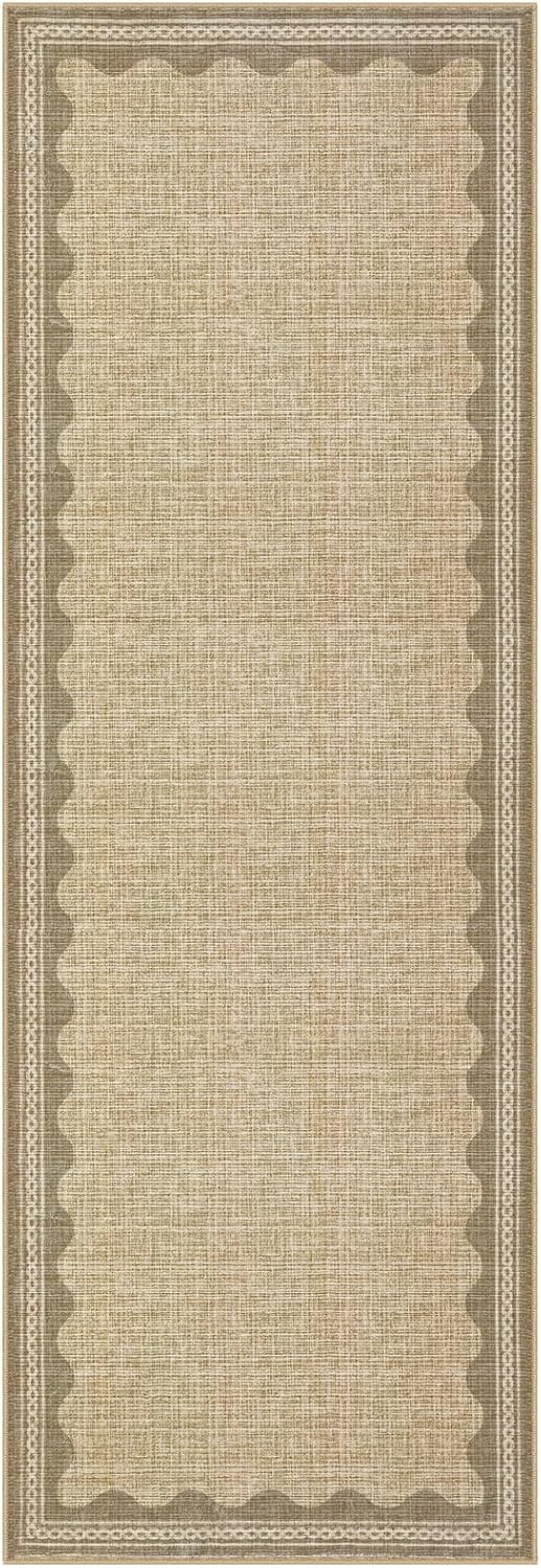 Scalloped Rug 2.5x10 Runners for Hallways, Solid Jute Non Slip Scalloped Bath Runner, Washable Rug for Bedroom Girls, Rugs for Kitchen Floor Soft Dorm Nursery Carpet for Bedside