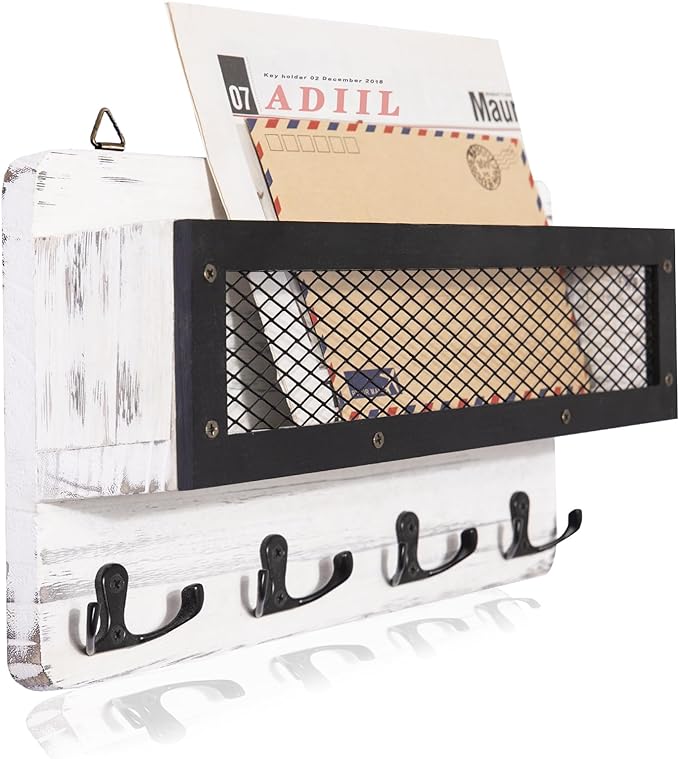 ADIIL Mail and Key Holder for Wall Decorative, Wooden Wall Mount Key Rack by ADIIL