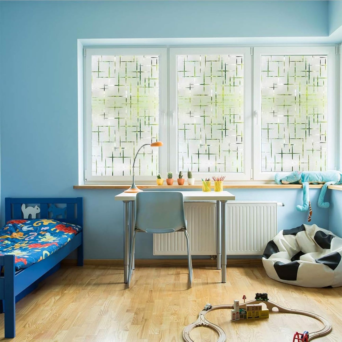 Finnez Frosted Window Film Non-Adhesive, Frosting Privacy Film for Glass Windows, Self Static-Cling Decorative Window Cling for Home Office UV Protection Cross Pattern 11.8 x 118.1 inches