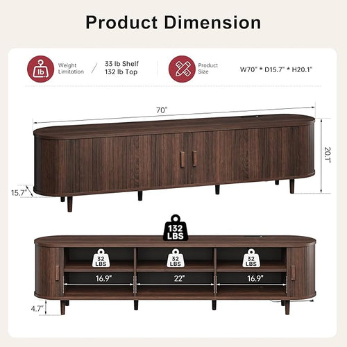 70" Mid Century Modern TV Stand, Wood TV Consoles - Image 2