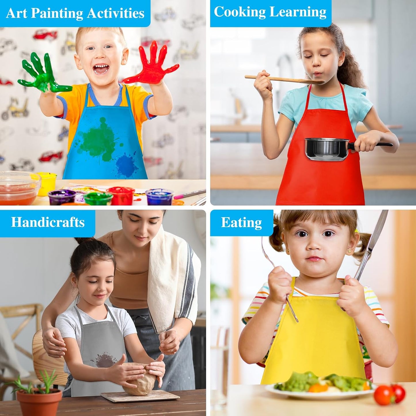 36 Pieces 12 Colors Kids Painting Aprons Kids Art Aprons with 2 Roomy Pockets for Art Painting Activity Kitchen Crafts