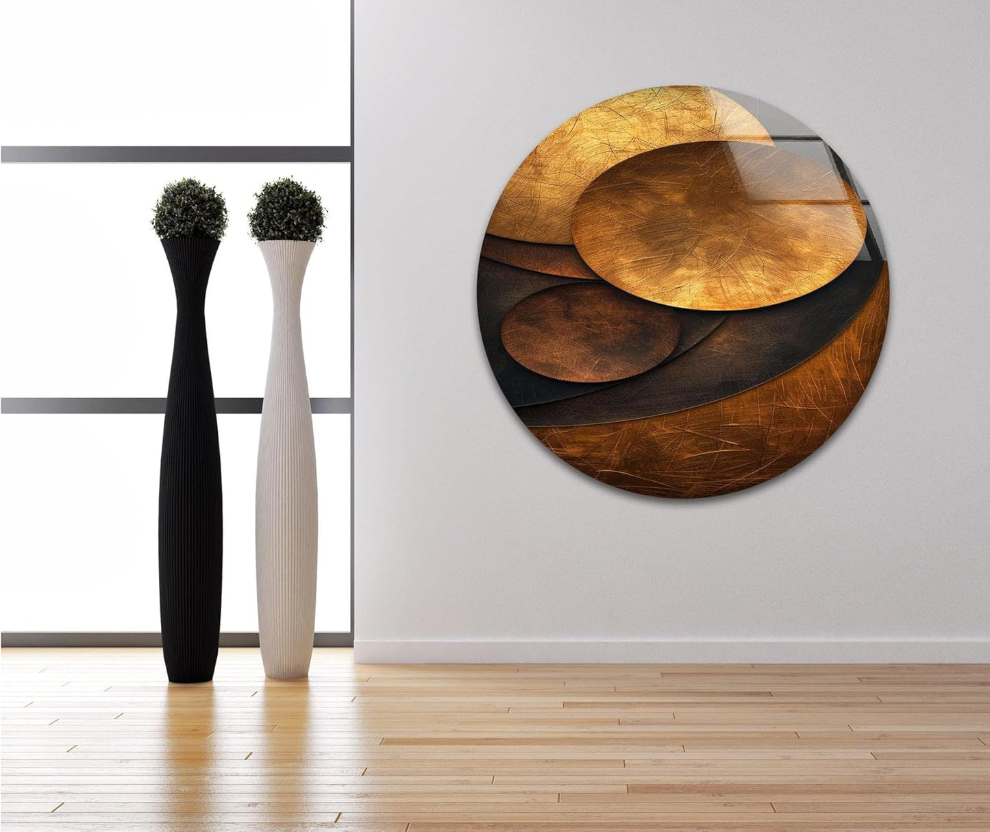 My Photostation.com Round 24'' Bronze Art Deco Geometric Motifs Glass Wall Art Tempered Glass Printing Wall Decor Large Wall Art Wall Hangings