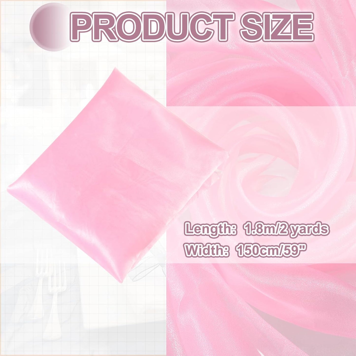 MECCANIXITY Iridescent Sheer Organza Fabric, 2 Yards x 59 Inches Solid Holographic Shiny Fabric Organza Cloth for Wedding, Curtains, Costume, Photo Background, Pink