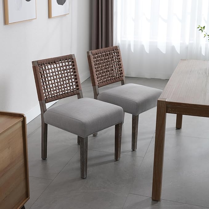 LZAREAL Farmhouse Dining Chairs Set of 6 Linen Fabric Upholstered Accent Side - Image 4