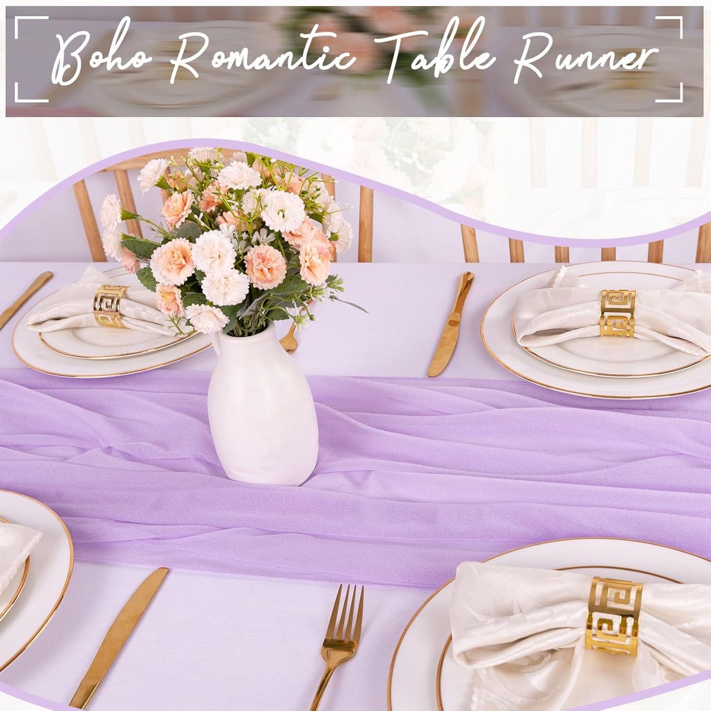 Lavender Chiffon Table Runner 30 x 120 Inches Romantic Sheer Fabric for Wedding Decorations, 10ft Baby Shower and Birthday Party Cake Table Decorations