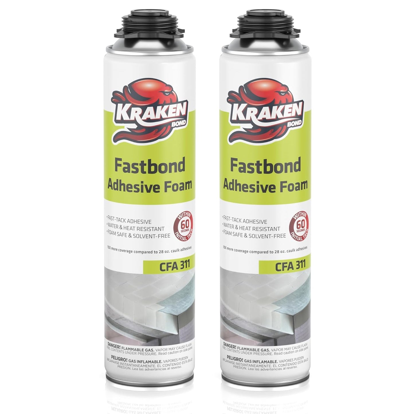 Kraken Bond Fastbond Spray Foam Adhesive (2x24oz.) - Heavy Duty Construction Adhesive for Insulation, Wall & Facade, Concrete, Stone, Subfloor, XPS & EPS Foam Board, Gun Not Included | 2 Pack