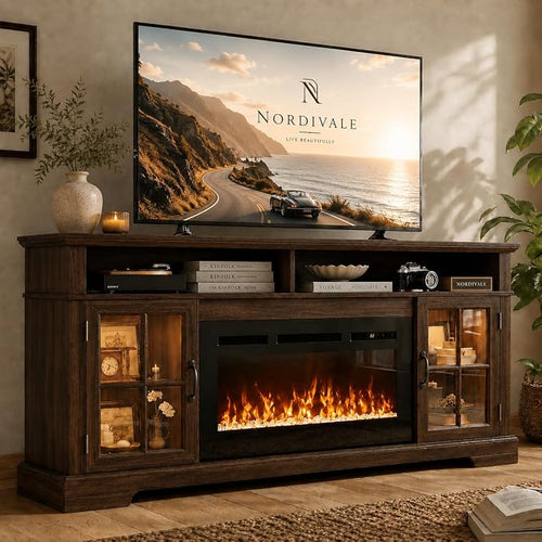 70" Fireplace TV Stand, Modern Entertainment Center by Nordivale