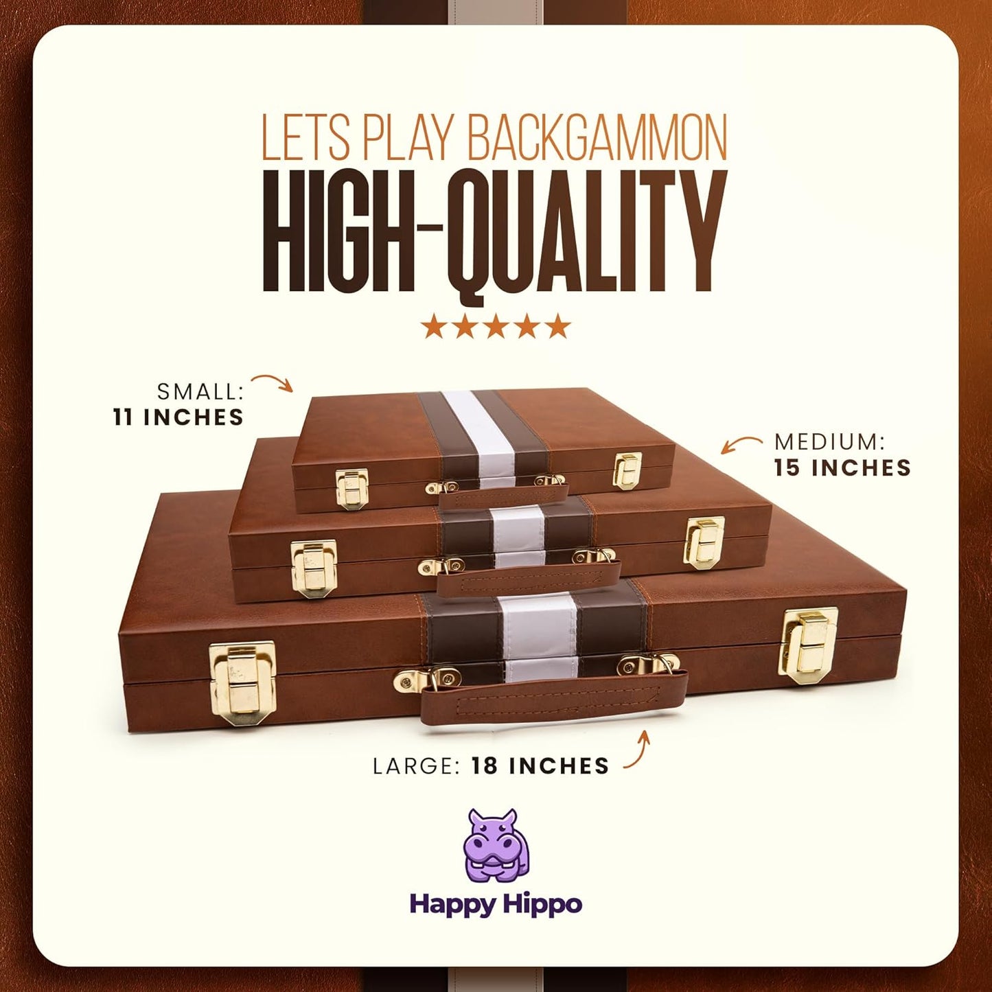 Backgammon Board Game, Deluxe Leather Like Case, Felt Interior, Brown, Classic Backgammon Game, Popular Board Game, Board Games (Medium (15"))