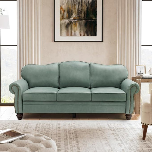 81" Genuine Leather Sofa, Classic 3-Seater Couchs by Thesupportyouneed