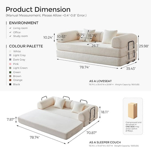 79" Convertible Sofa Bed with Fixed-Shape Frame & Removable Armrests, Modular - Image 2