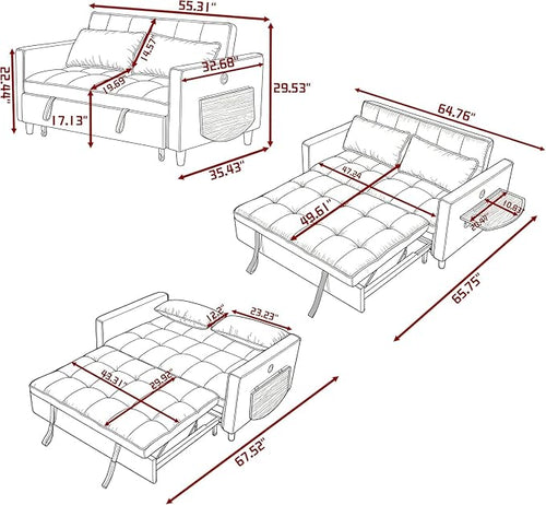 4 in 1 Convertible Sofa Bed, Pull Out Couch - Image 2