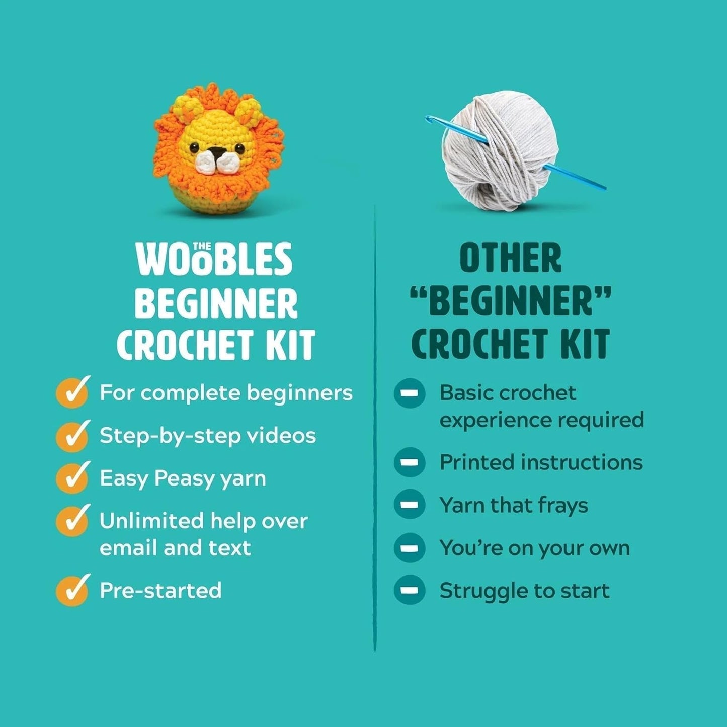 The Woobles Crochet Kit for Beginners - Easy Arts and Crafts Knitting & Crochet Animals Kit As Seen On Shark Tank - Felix The Fox