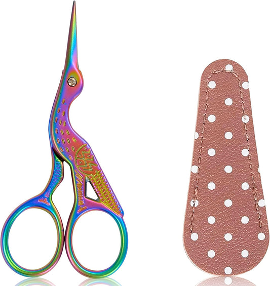 BIHRTC 3.6inch Mini Scissor Bird Crane Embroidery Scissors Stainless Steel Sharp Pointed Tip Scissors with Case for Tread Household Craft Needlework Art DIY Work Little Scissor