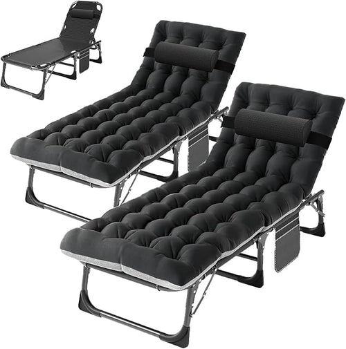 ABORON 2PK Oversized Chaise Lounge Chair, 5 Positions Padded Outdoor Tanning by ABORON