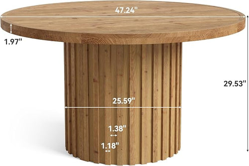 47" Solid Wood Dining Table for 4-6, Farmhouse Round Kitchen Table - Image 2