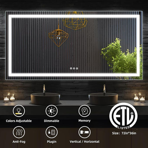 72x36 Inches LED Bathroom Mirror - Image 2