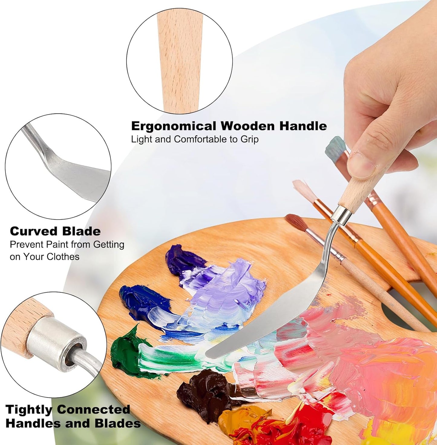 PATIKIL Art Spatula, No.5 15mm Stainless Steel Flexible Palette Knife Painting Knife Painting Spatula Oil Painting Mixing Scraper with Wood Handle for Canvas Acrylic Painting, Brown