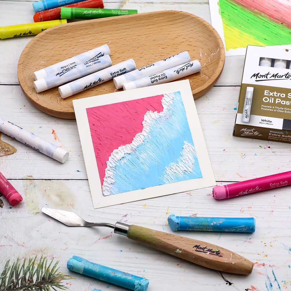 Mont Marte Extra Soft Oil Pastels White Premium 6pc, 2PACK, Assorted Natural Oil Pastel Colors, Vibrant, Buttery, Versatile Art Pastels for Blending, layering & Shading, Coloring and Sketching
