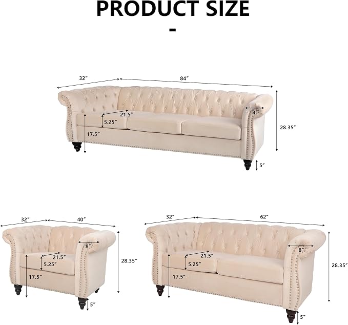 AVZEAR Chesterfield Loveseat, Modern Velvet Sofa Tufted Couch 2 Seater - Image 2