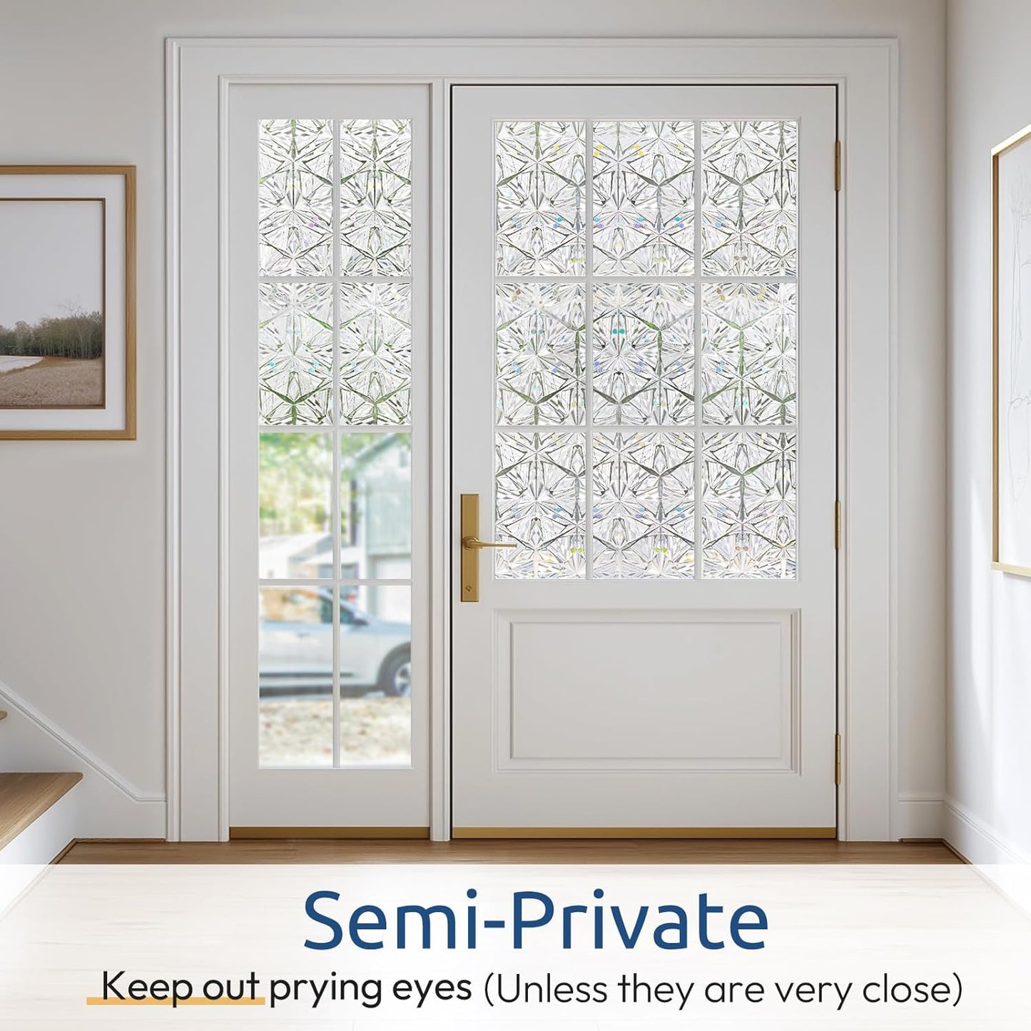 rabbitgoo Window Privacy Film Stained Glass Window Film, Decorative Stickers Removable UV Sun Blocking Clings Door Coverings, Diamond Pattern,35.4 x 157.5 inches