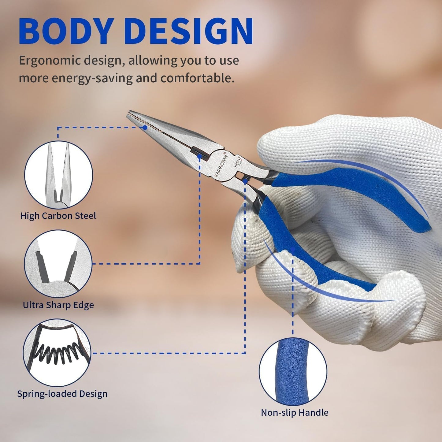 Mini Needle Nose Pliers 5"-10 Pack KAIHAOWIN Small Long Nose Pliers with Wire Cutters, Spring Loaded Thin Needle Nose Pliers, Precision Pliers Set for Crafts/Jewelry Making/Tiny Project