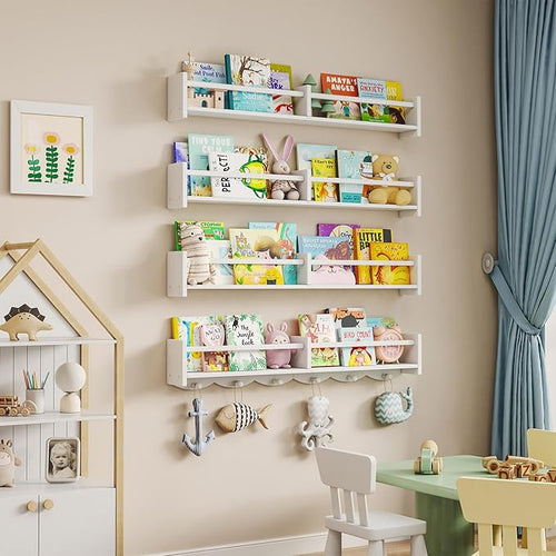 34Inch Nursery Bookshelves, Wall Floating Shelf Kids Coat Rack - Image 2