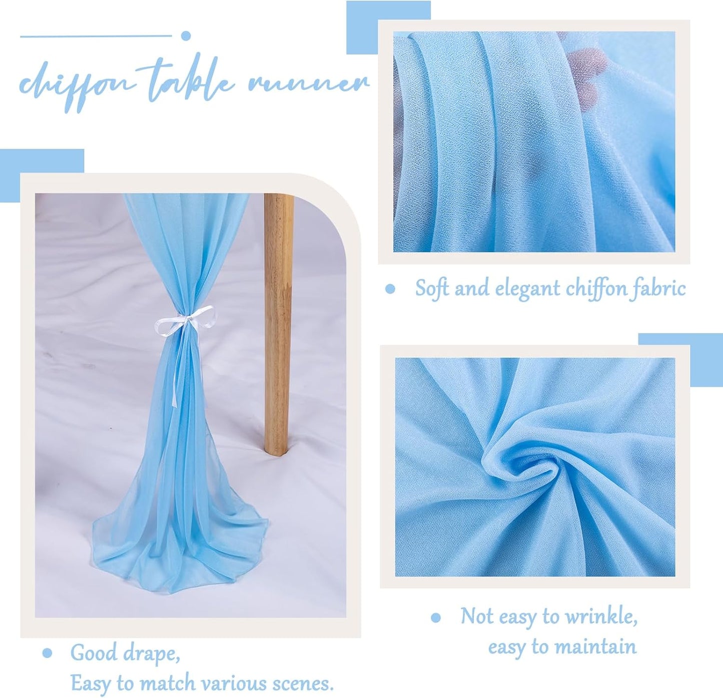2 Packs 30 x 120 Inches Baby Blue Chiffon Table Runner 10ft Boho Gauze Table Runner for Wedding Decor, Rustic 120inch Long Table Runner for Wedding Bridal Baby Shower Party Decorations