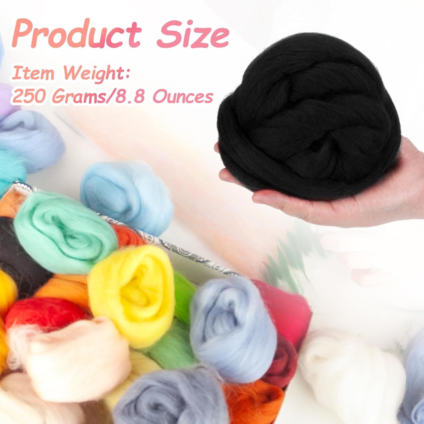 PATIKIL Wool Roving Yarn, 250G/8.8OZ Felting Wool Pure Roving Yarn, Black