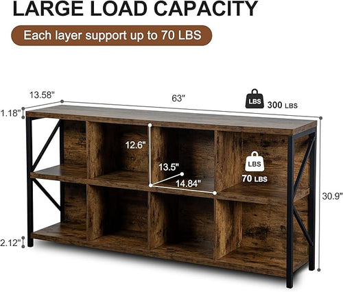 8 Cube Storage Organizer Bookshelf, Industrial Horizontal Bookcase, Accent - Image 2