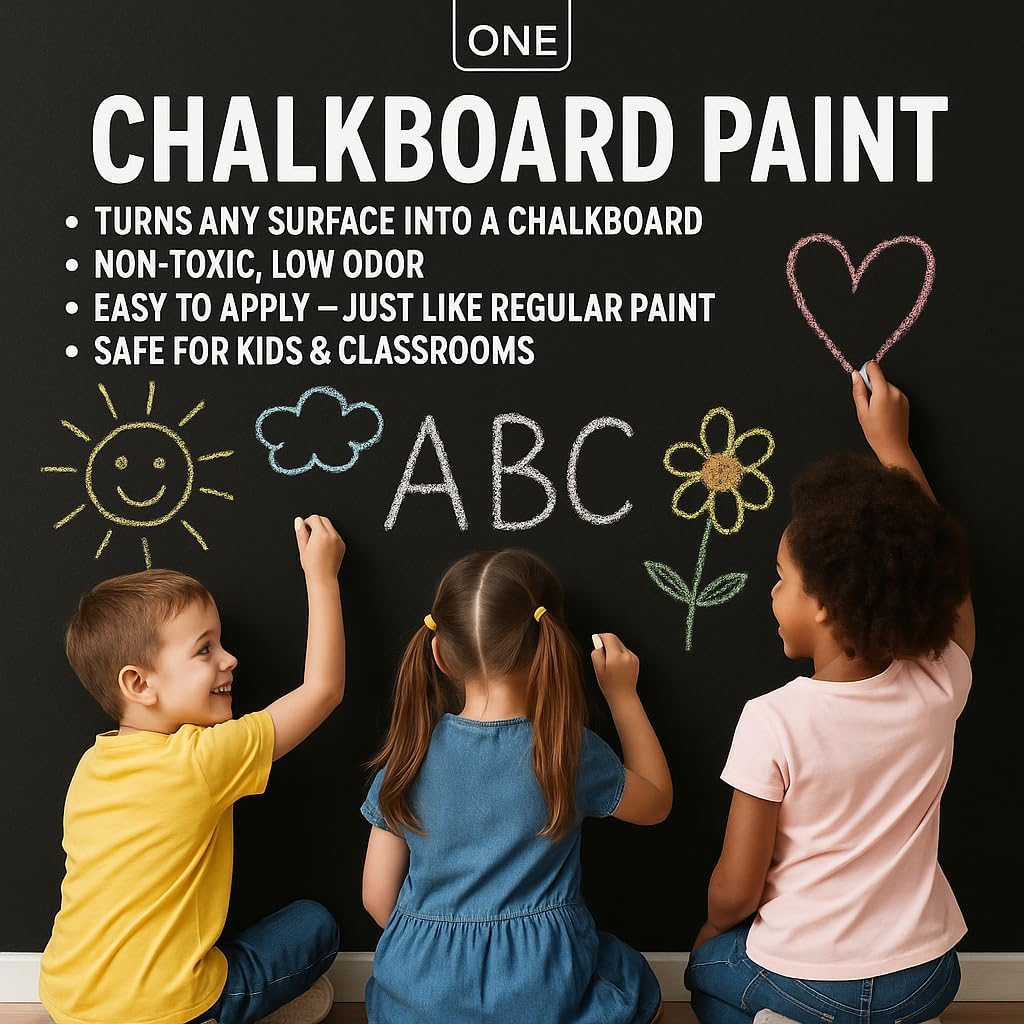Kompozit ONE Ultra Cover Interior/Exterior/Chalkboard Black 100% Acrylic Paint & Primer 1 Gallon, Flat. High Durability and Scratch-Resistant Paint. Made in USA. Low VOC.