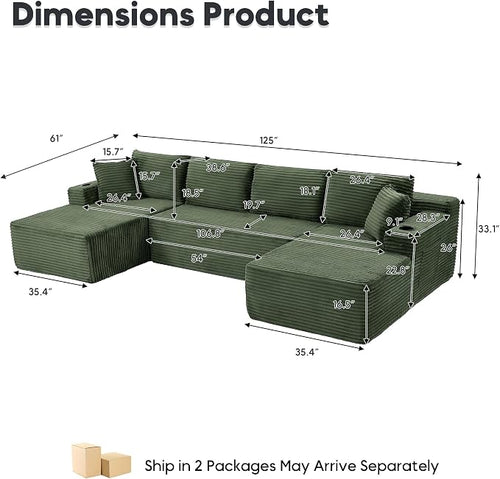 125 Inch Modular Sectional Sofa, Cloud Couch Oversized U Shaped Corduroy Sofa - Image 2