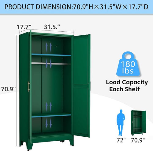 71 "Metal Armoire Wardrobe Closet, Steel Clothing Storage Cabinet - Image 2