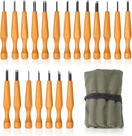 Wood Carving Tools Set - 20 Pcs Wood Carving Knife Set Beginner Whittling Kit with Canvas Case for Adults Children, Carving DIY Wood Carving Kit - Perfect for Beginners and Experts